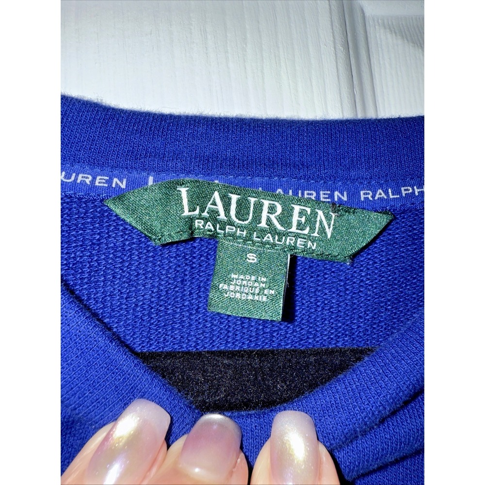 Ralph Lauren Royal Blue Crewneck Sweatshirt‎ - Women's Small Front Zip Pockets - Picture 2 of 7